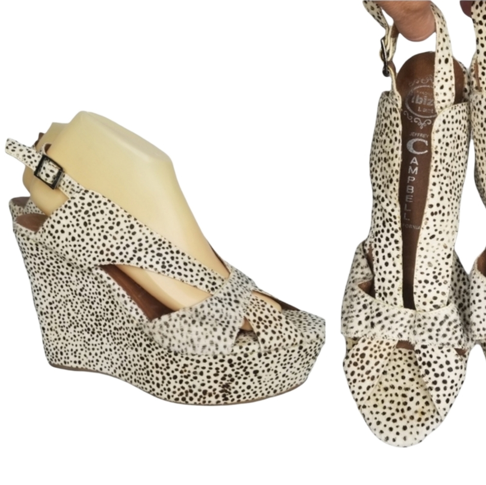 Jeffrey Campbell Heels Leather Mariel Wedges Size 10 Jaguar Cream